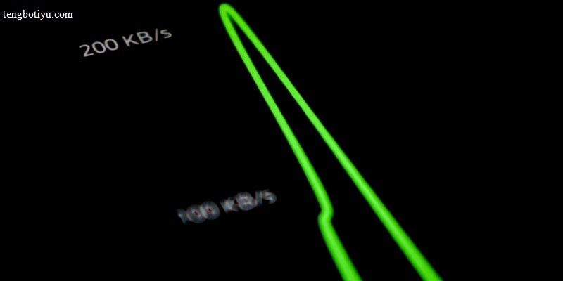 A digital chart display featuring a green line graph against a dark background, with data units labeled in white text. The line graph suggests an analysis of data volume, with sharp peaks and valleys. The lower portion of the graph is highlighted in red, indicating critical data points or alerts.